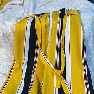 Chic Yellow Striped Women's Straight Leg Pants